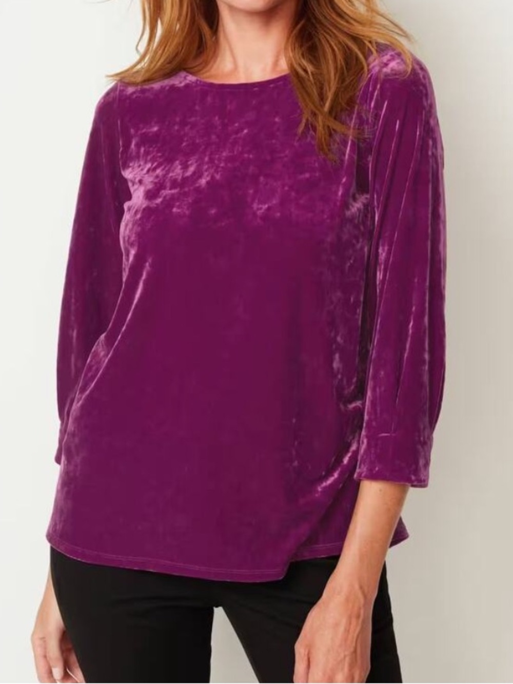 J. Jill purple Sugarbeet crushed velvet 3/4 length sleeve top shirt